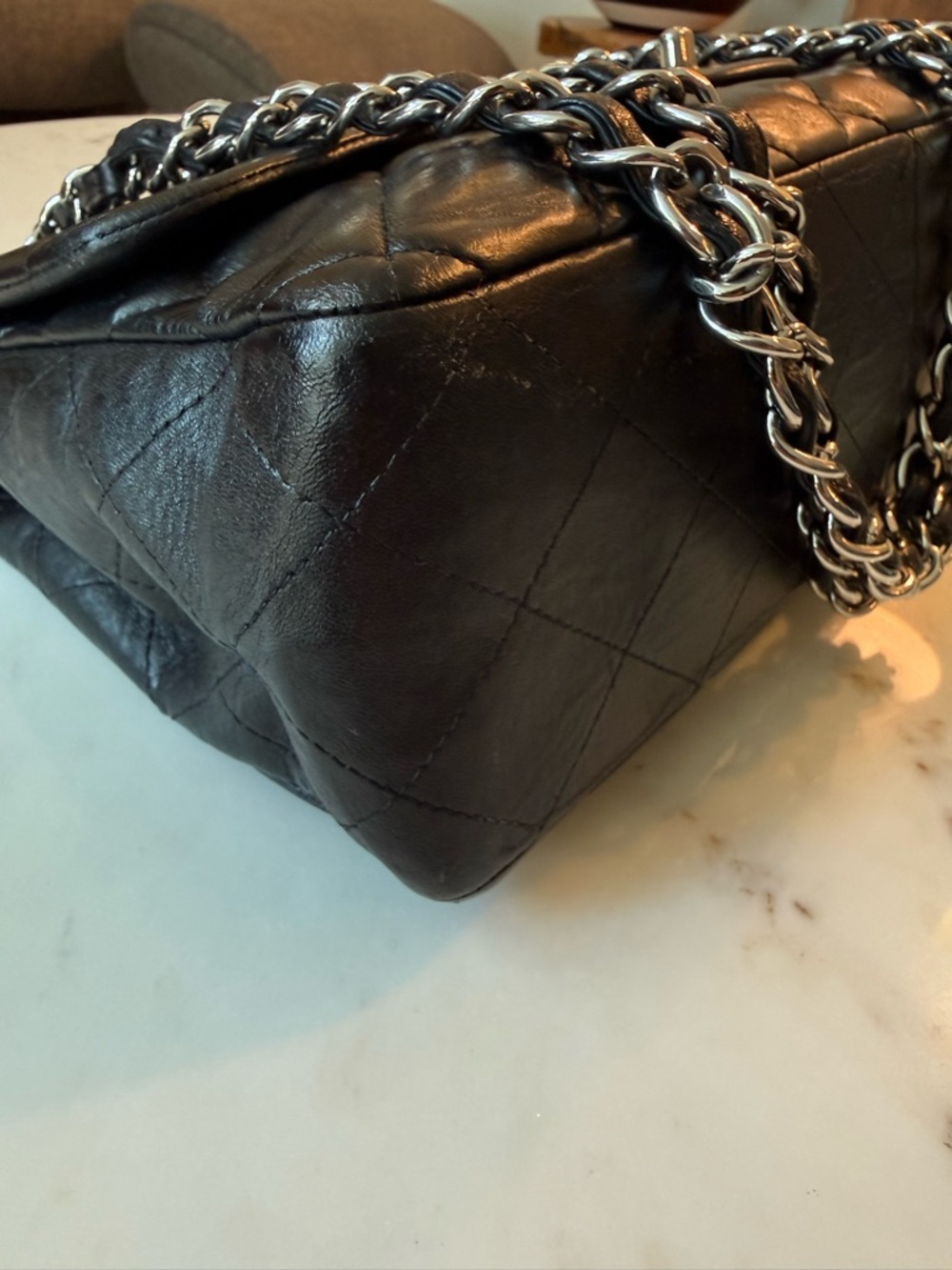 CHANEL classic single flap lambskin Black Quilted Bag with Silver Chain jumbo - Picture 6 of 16